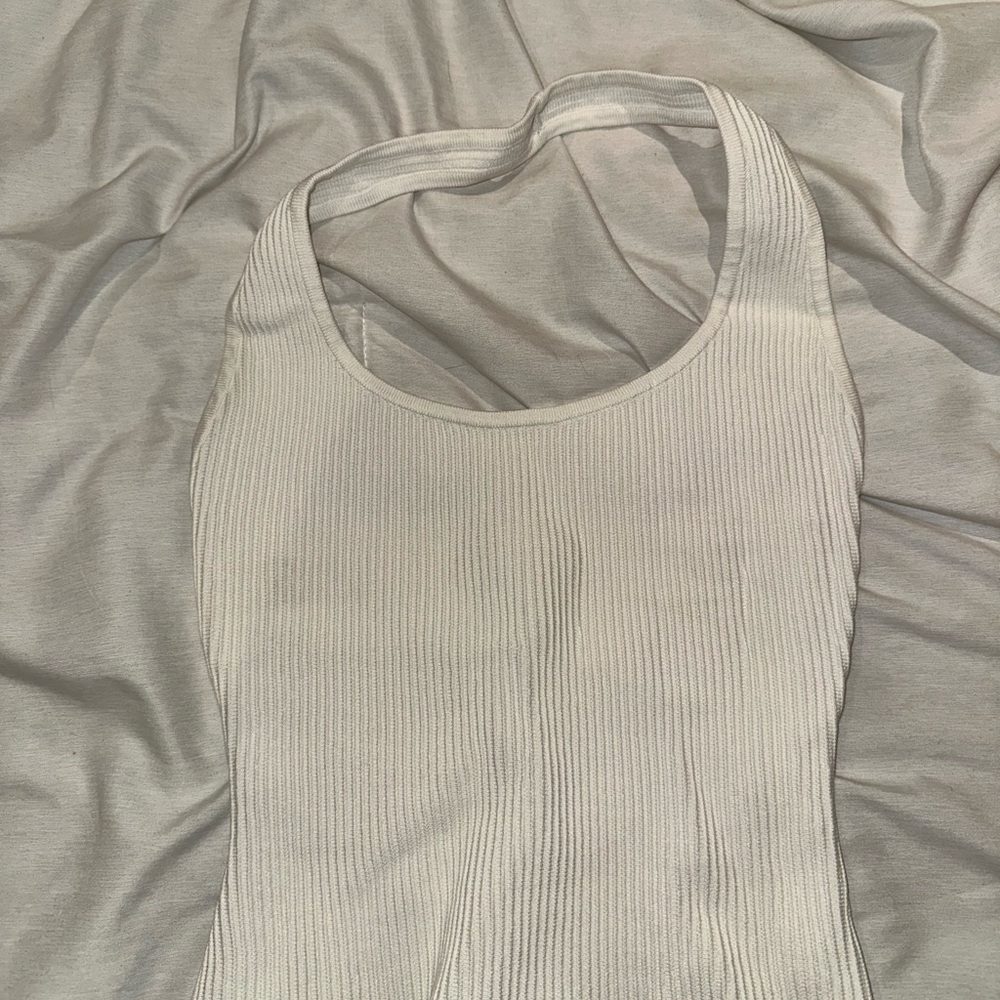 Aritzia Babaton White Ribbed Halter Top